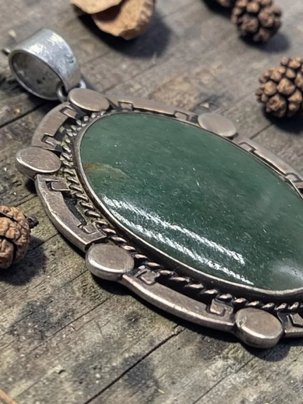 Vtg Taxco Mexico Sterling Silver Amazonite Pendant MB Maker Circle Mark Eagle 3